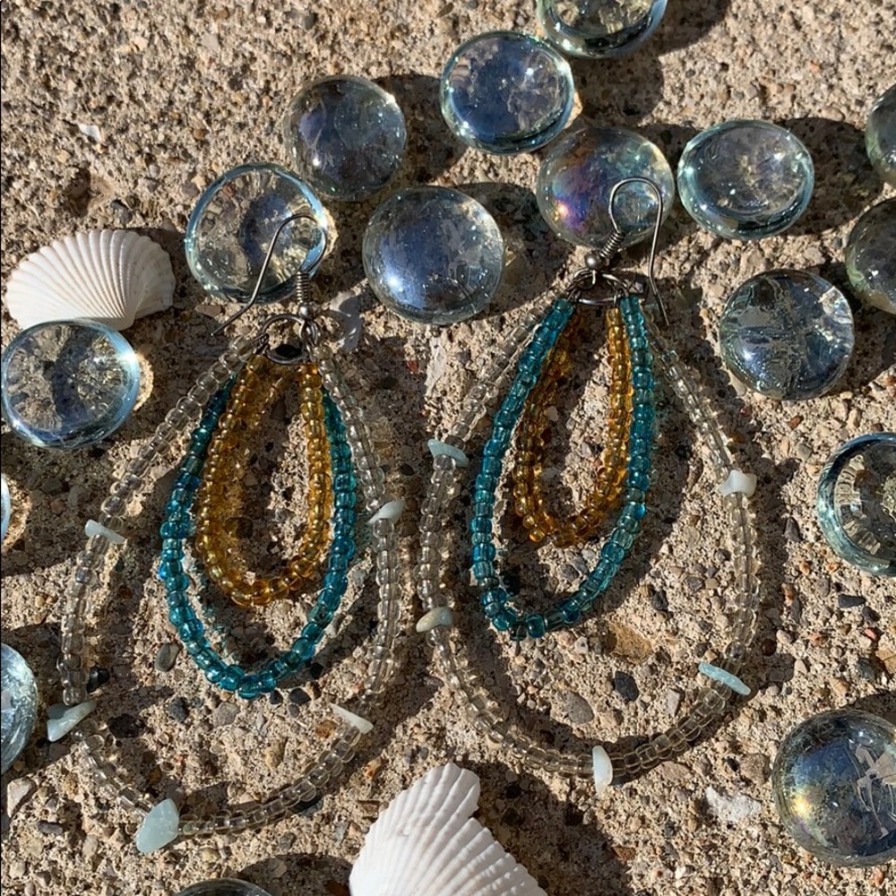 ✓ Bead and rock earrings turquoise amber clear - Picture 5 of 10